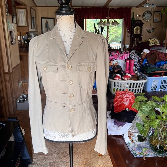 Vintage Early Y2K JUICY COUTURE 100% Cotton tan Jacket w/ buttons down sleeve. - Picture 16 of 16